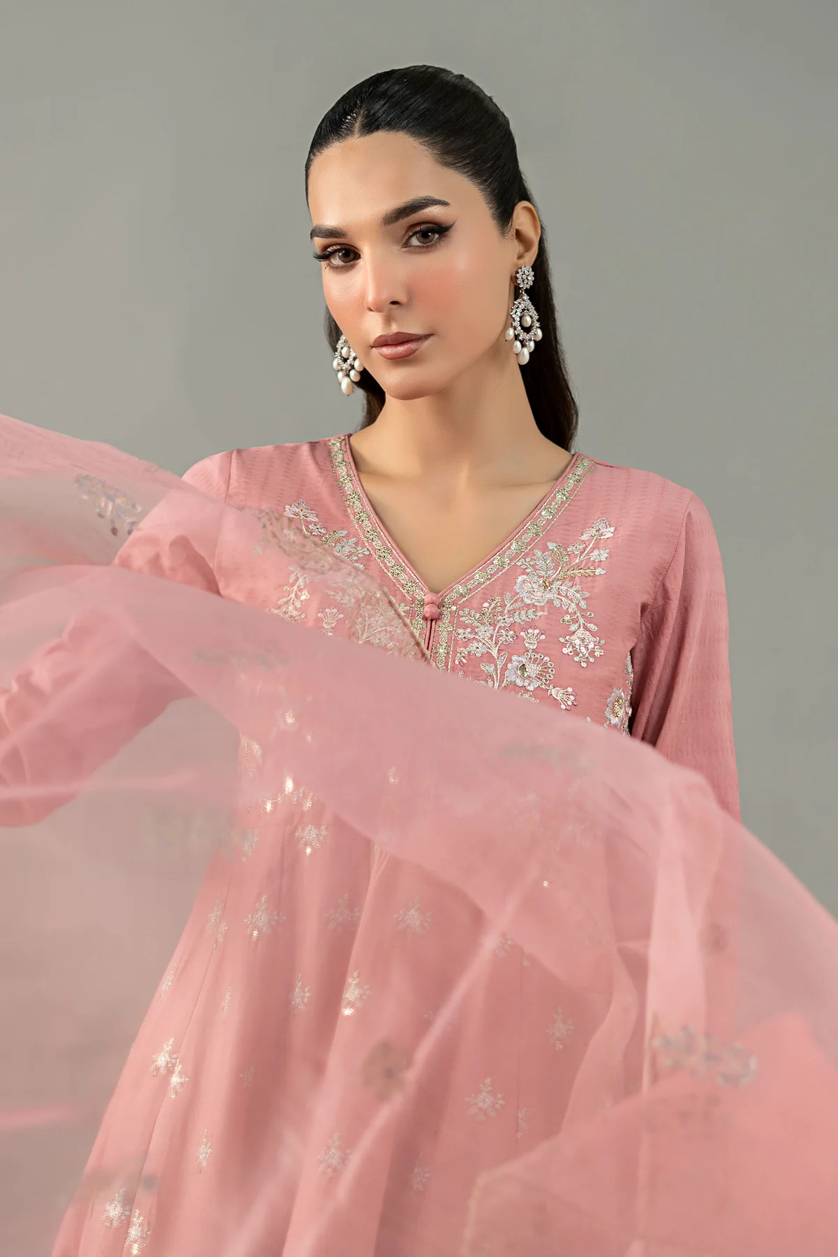 3 Piece Embroidered Dobby Lawn Suit | DW-EF25-76 - Image 3