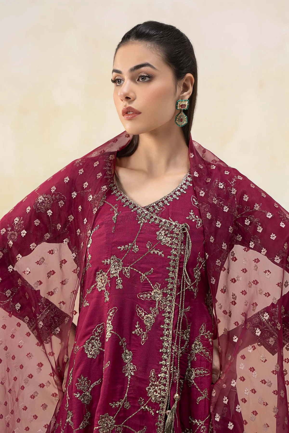 3 Piece Embroidered Paper Cotton Suit | DW-EF25-78 - Image 3