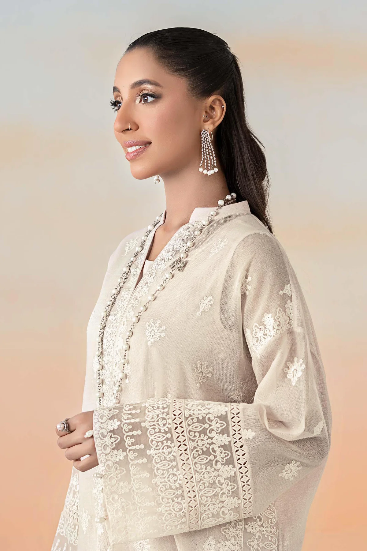 3 Piece Embroidered Cotton Net Suit | DW-EF25-92 - Image 2