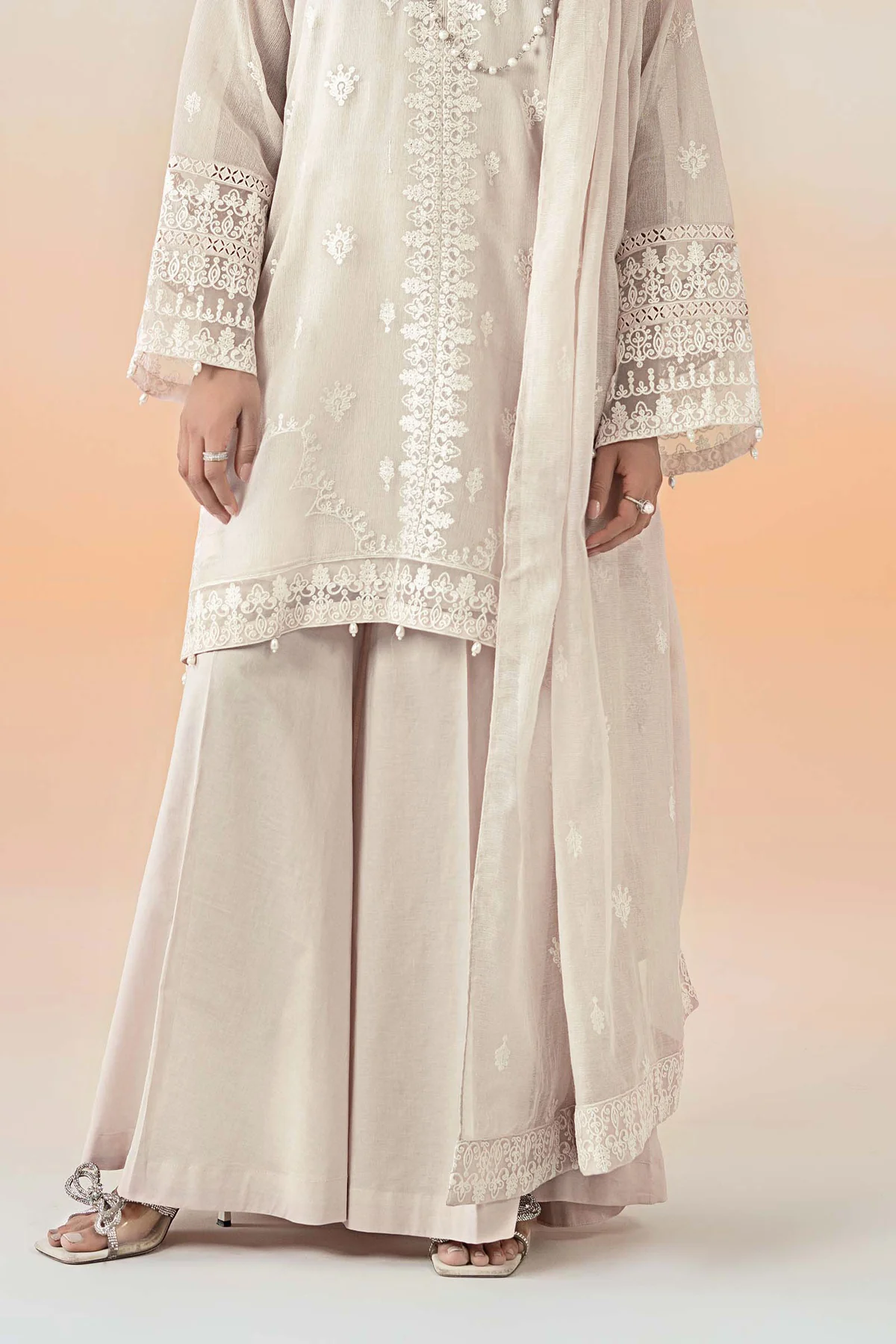 3 Piece Embroidered Cotton Net Suit | DW-EF25-92 - Image 4