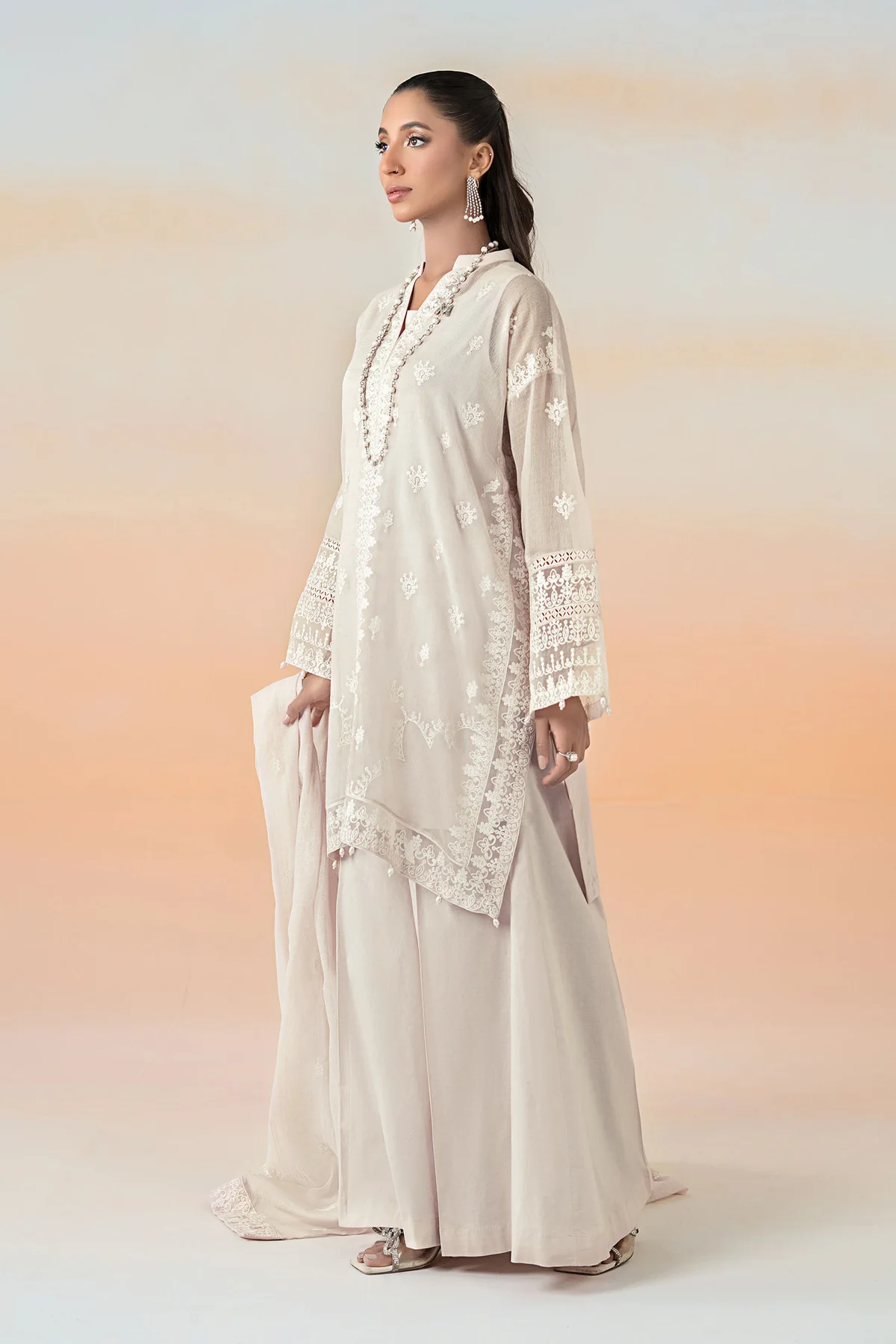 3 Piece Embroidered Cotton Net Suit | DW-EF25-92 - Image 6