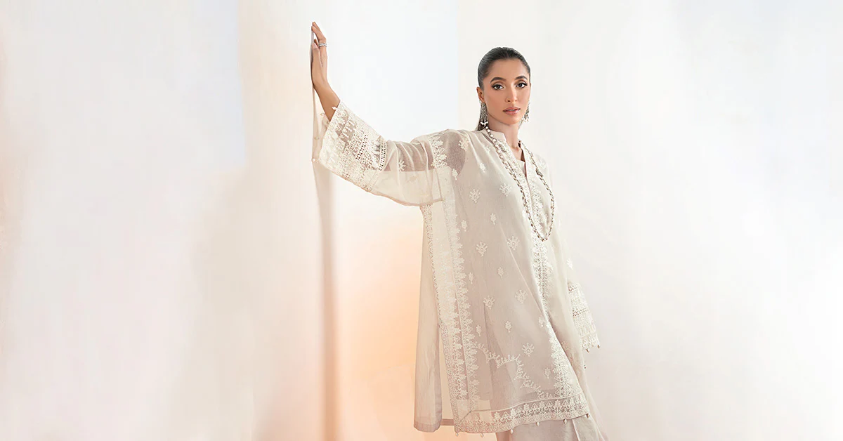 3 Piece Embroidered Cotton Net Suit | DW-EF25-92 - Image 8