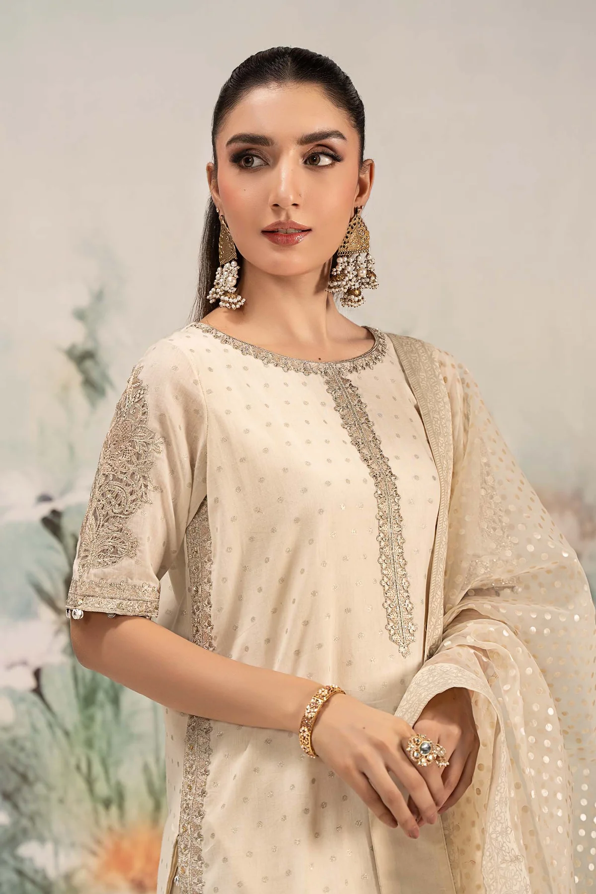 3 Piece Embroidered Cotton Lurex Suit | DW-EF25-98 - Image 3