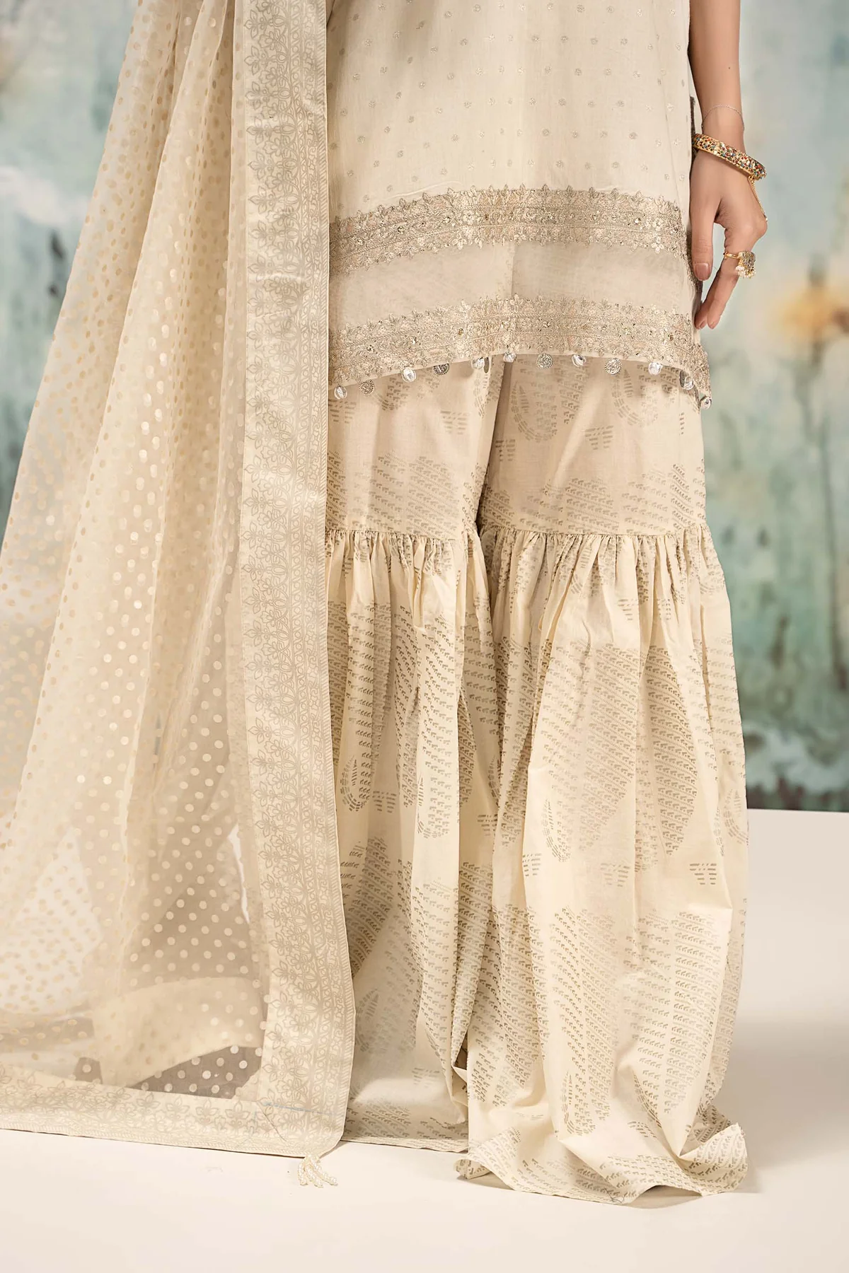 3 Piece Embroidered Cotton Lurex Suit | DW-EF25-98 - Image 5