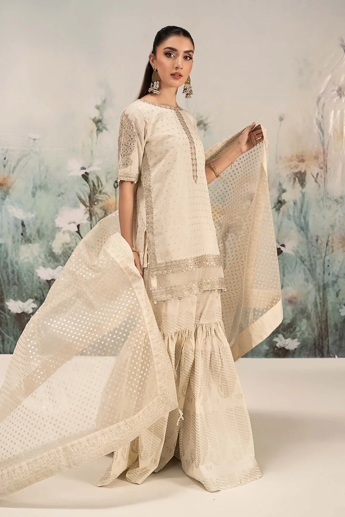 3 Piece Embroidered Cotton Lurex Suit | DW-EF25-98 - Image 6