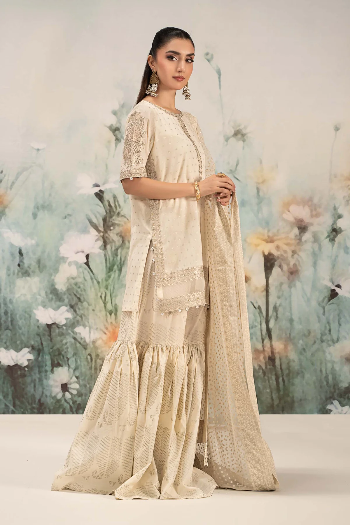 3 Piece Embroidered Cotton Lurex Suit | DW-EF25-98 - Image 7