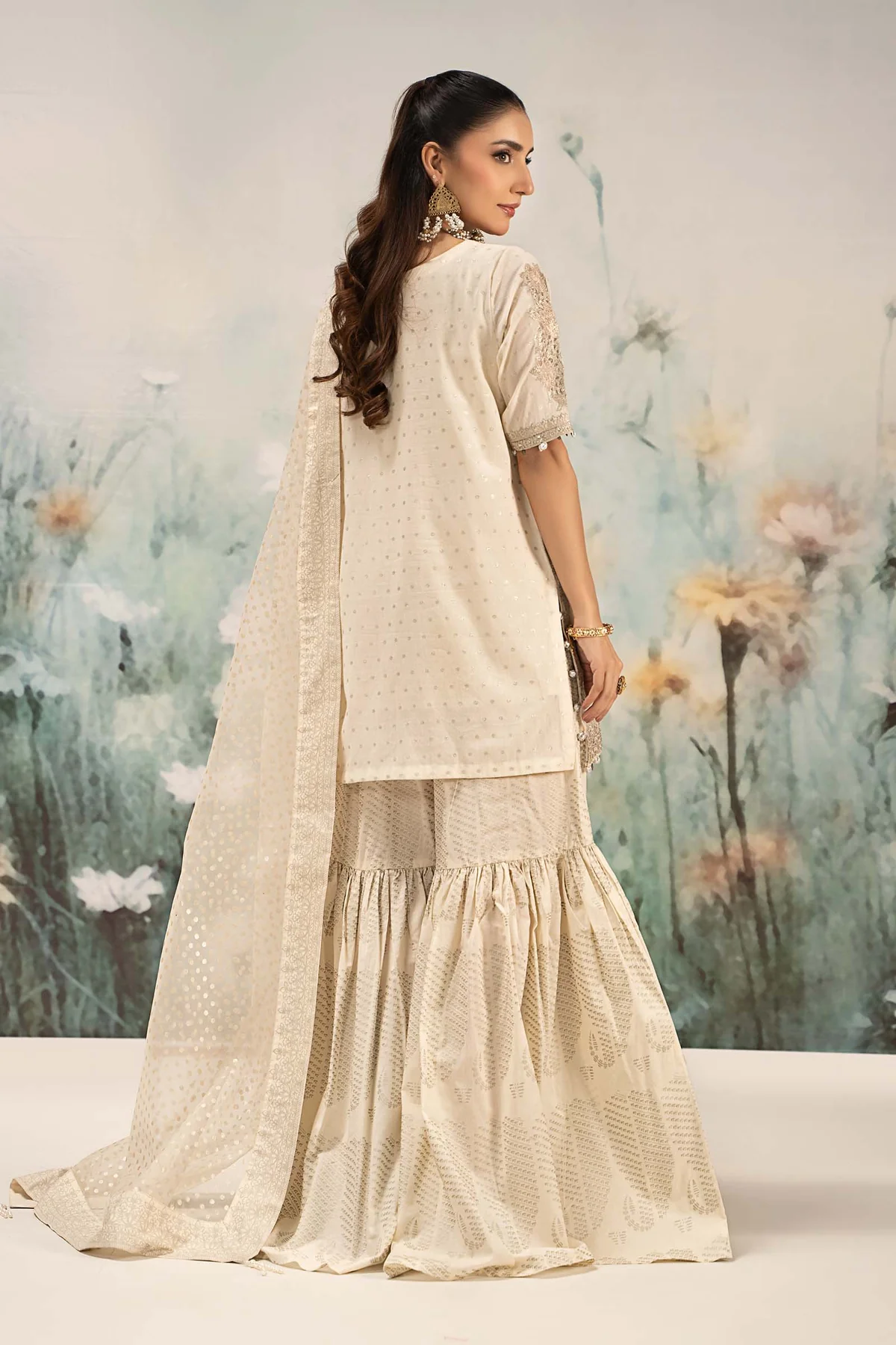 3 Piece Embroidered Cotton Lurex Suit | DW-EF25-98 - Image 8