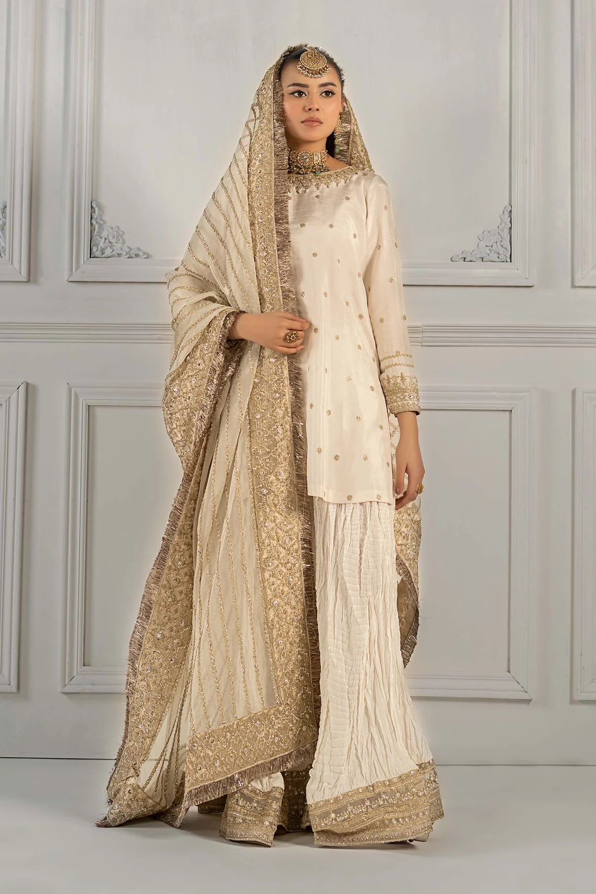 3 Piece Embroidered Raw Silk Suit | SF-EF25-25 - Image 3