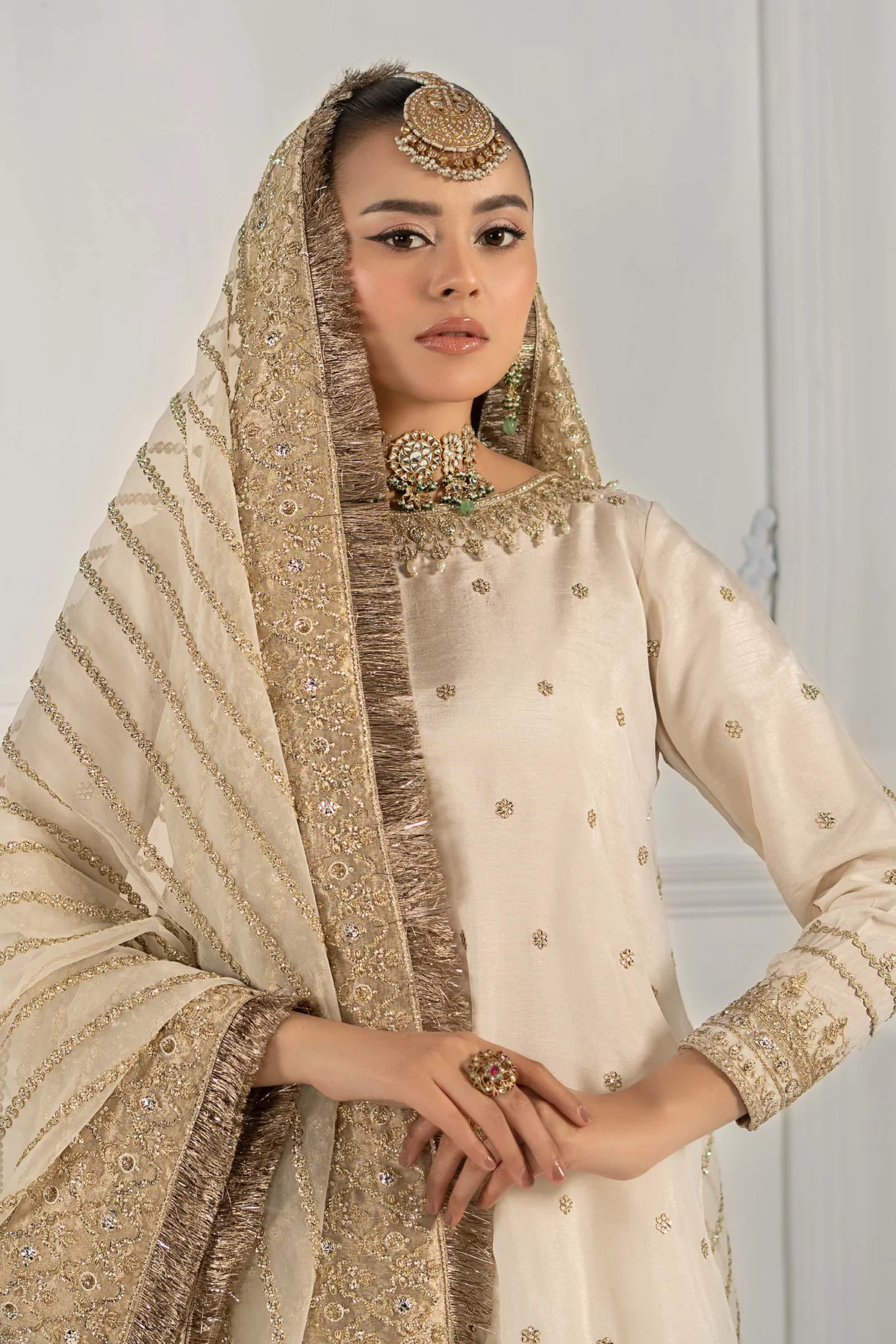 3 Piece Embroidered Raw Silk Suit | SF-EF25-25 - Image 4