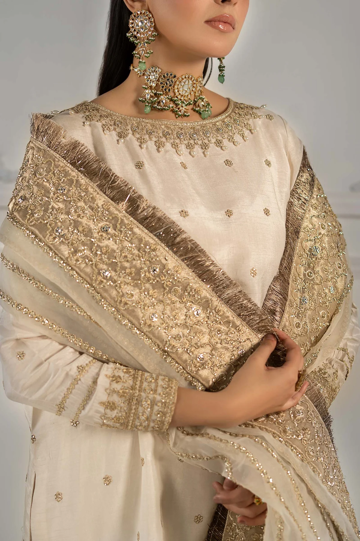 3 Piece Embroidered Raw Silk Suit | SF-EF25-25 - Image 5