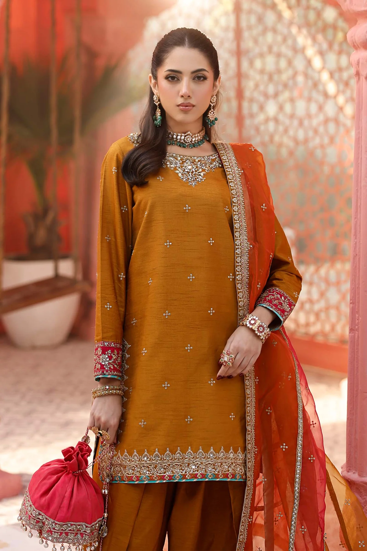 3 Piece Embroidered Raw Silk Suit | SF-EF25-61 - Image 2