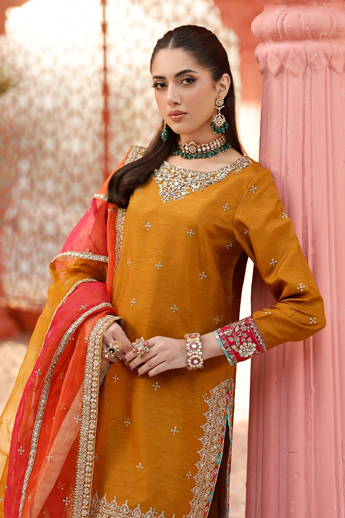 3 Piece Embroidered Raw Silk Suit | SF-EF25-61 - Image 3
