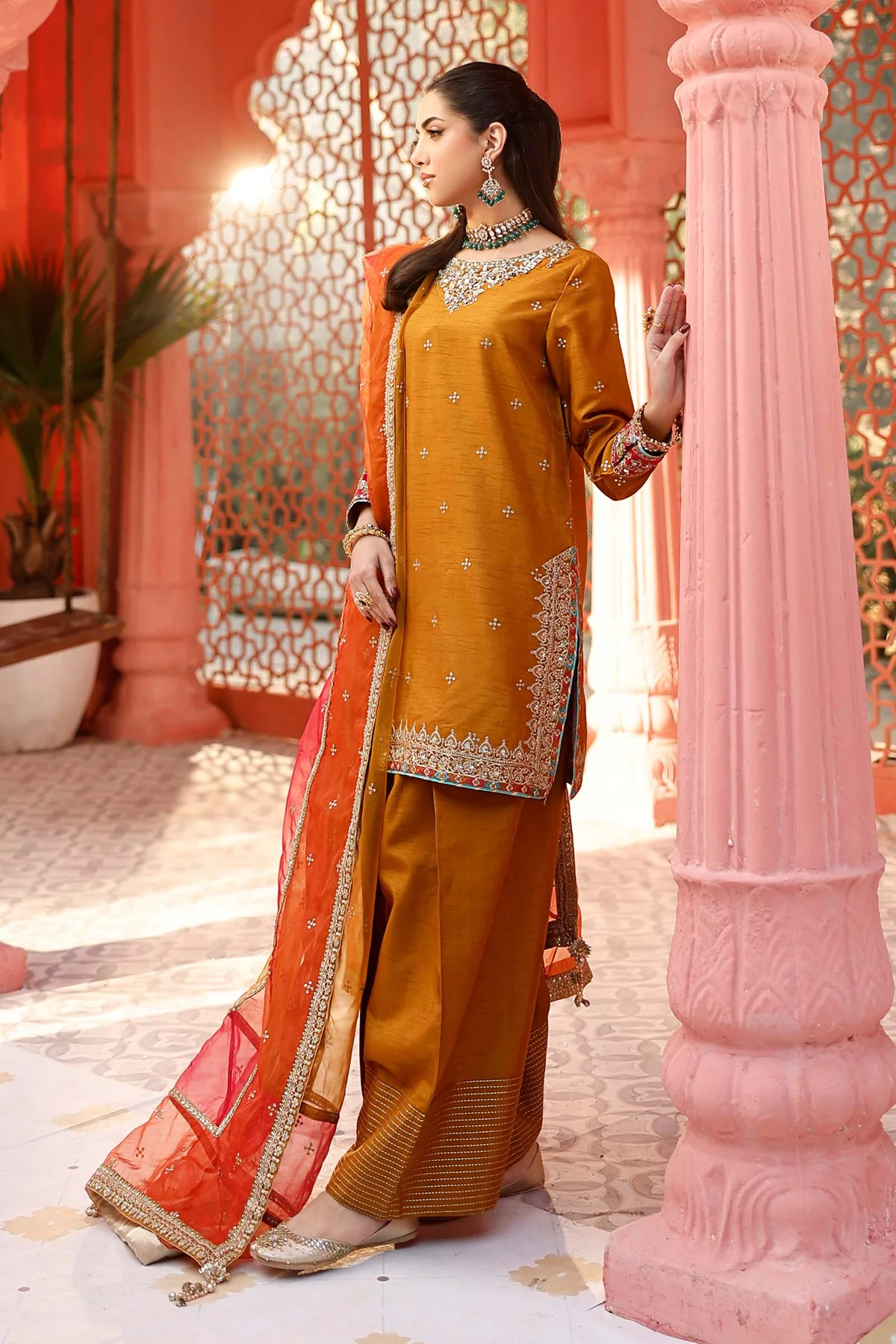 3 Piece Embroidered Raw Silk Suit | SF-EF25-61 - Image 4