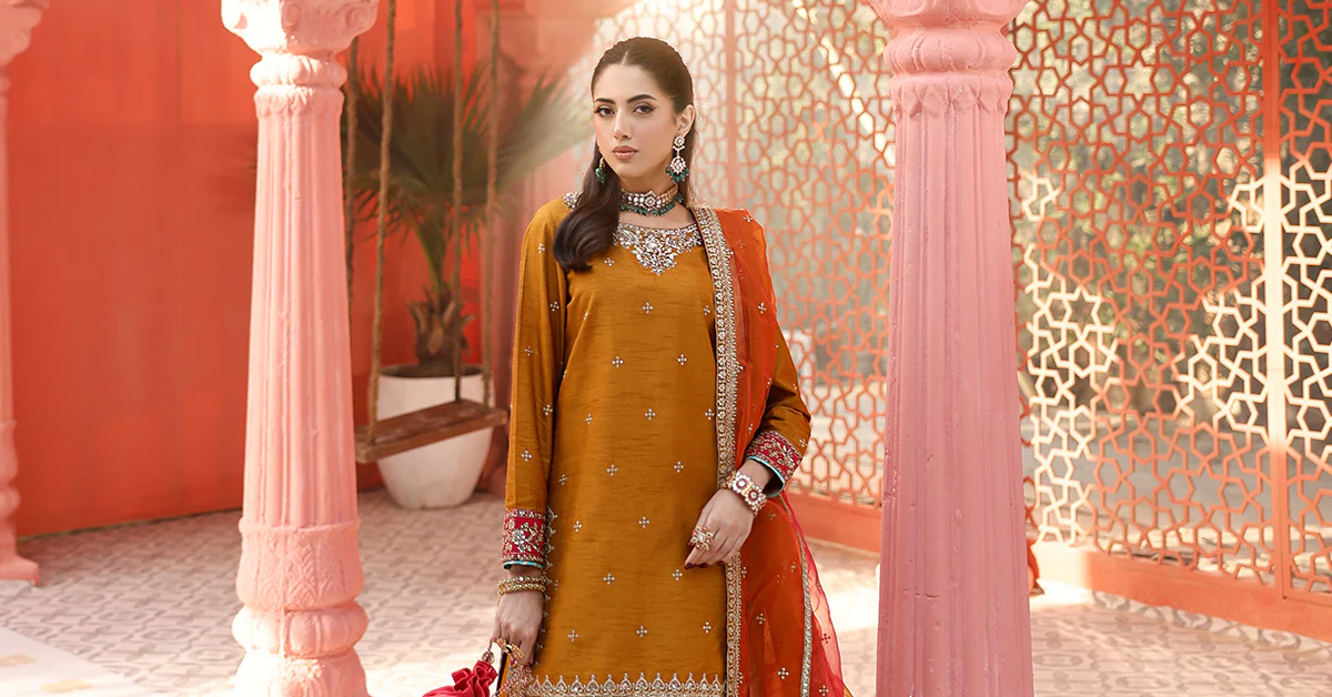 3 Piece Embroidered Raw Silk Suit | SF-EF25-61 - Image 5