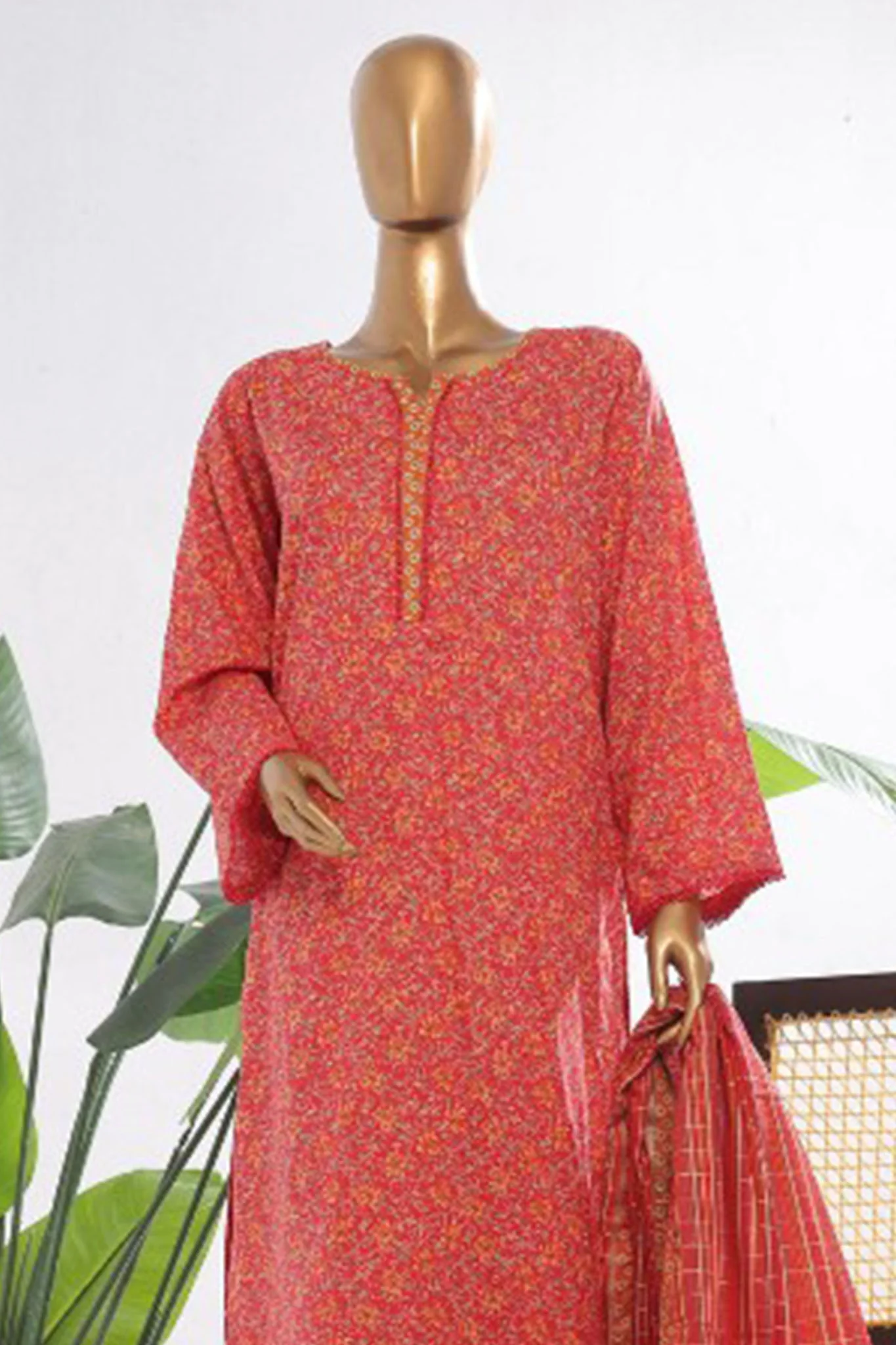 Bin Saeed Stitched 3 Piece Exclusive Printed Lawn Vol-03 Collection'2025-SM-1838-Red - Image 2