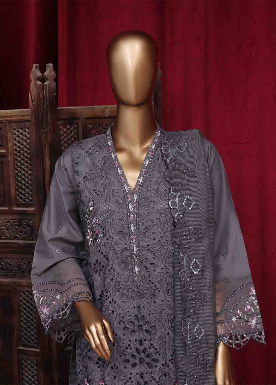 LF-037- 3 Piece Luxury Embroidered Stitched Suit - Image 2