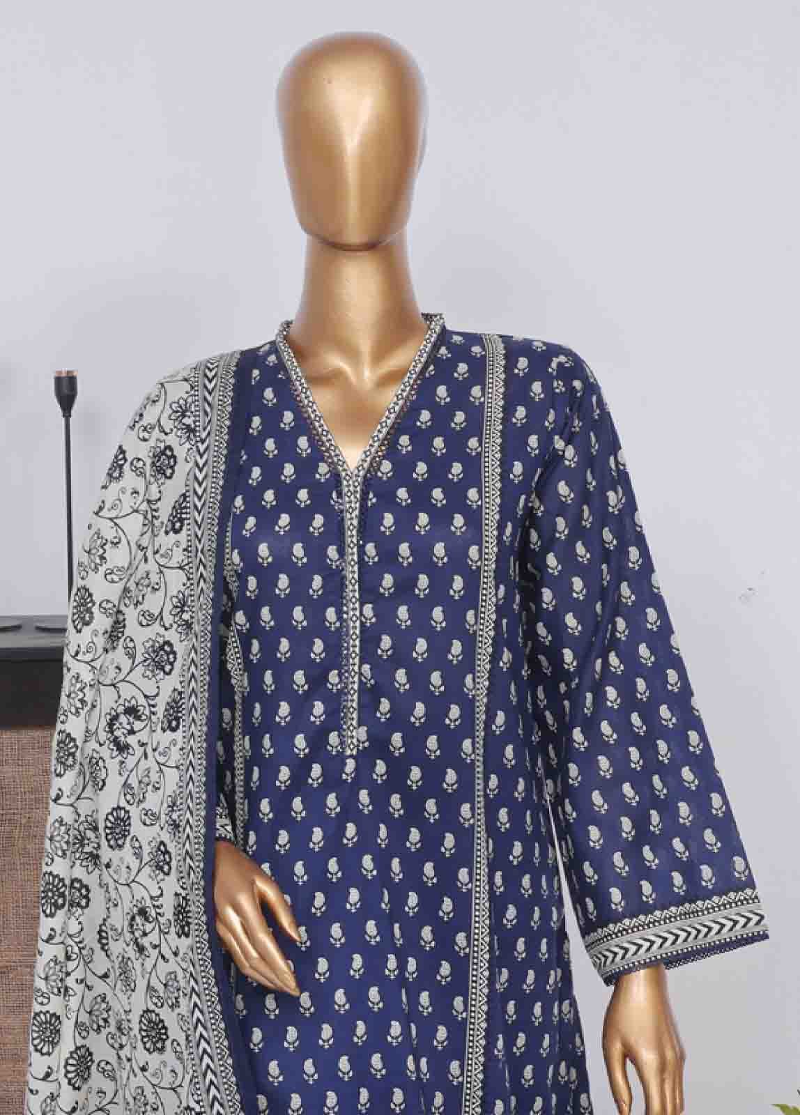 SM-048- 3 Piece Printed Stitched Suit