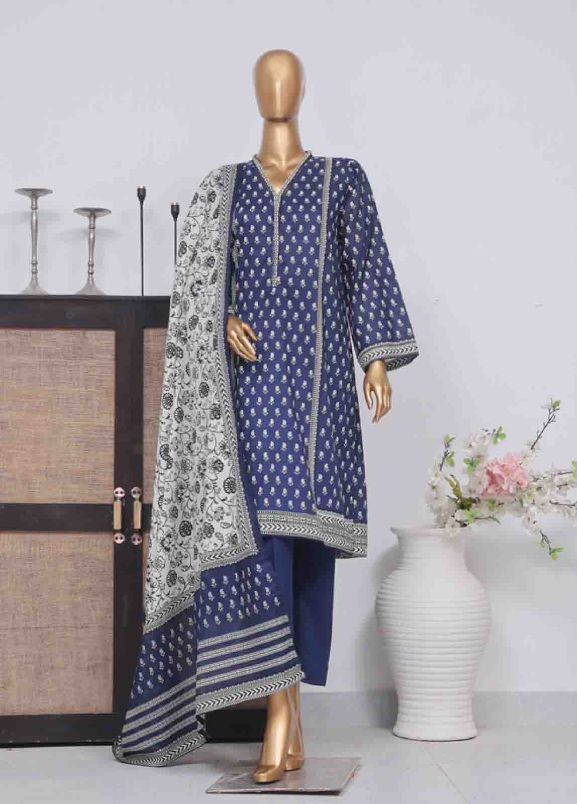 SM-048- 3 Piece Printed Stitched Suit - Image 2