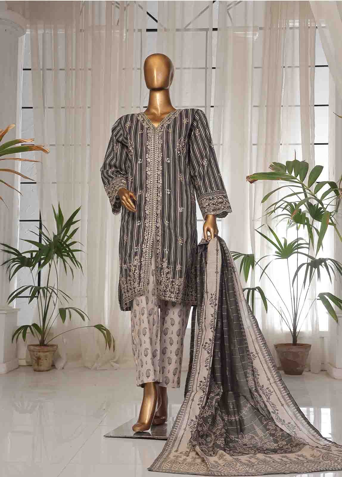 SM-EKS-007 O-B- 3 Piece Printed Embroidered Stitched Suit - Image 5