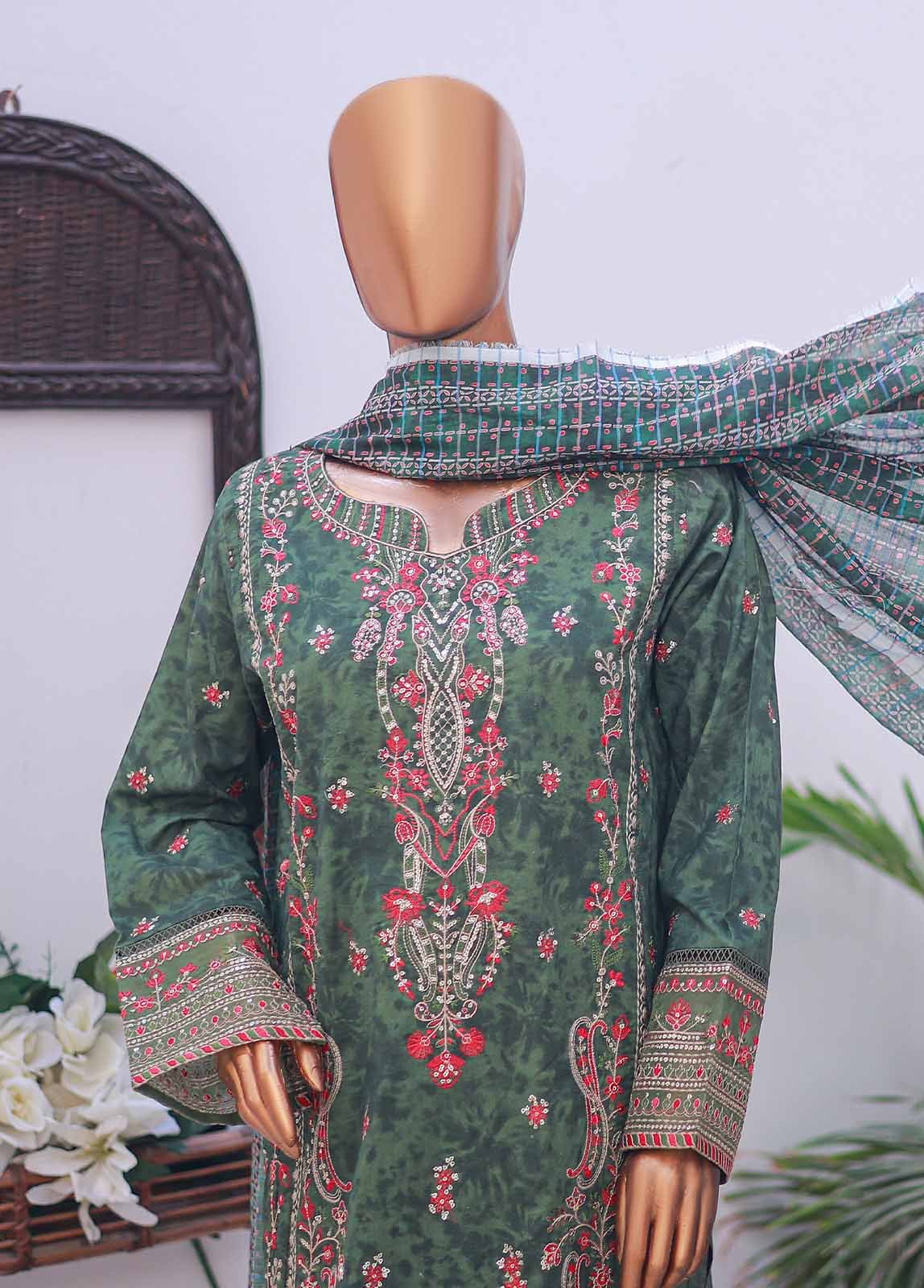 SM-EMB-013- 3 Piece Printed Embroidered Stitched Suit