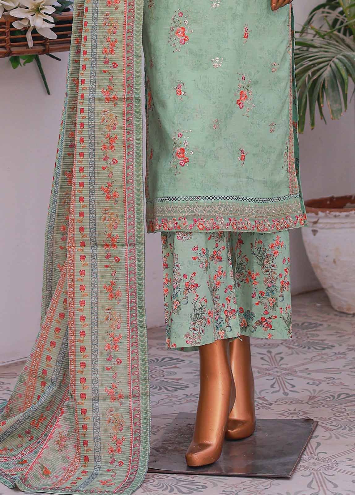 SM-EMB-019A- 3 Piece Printed Embroidered Stitched Suit - Image 3