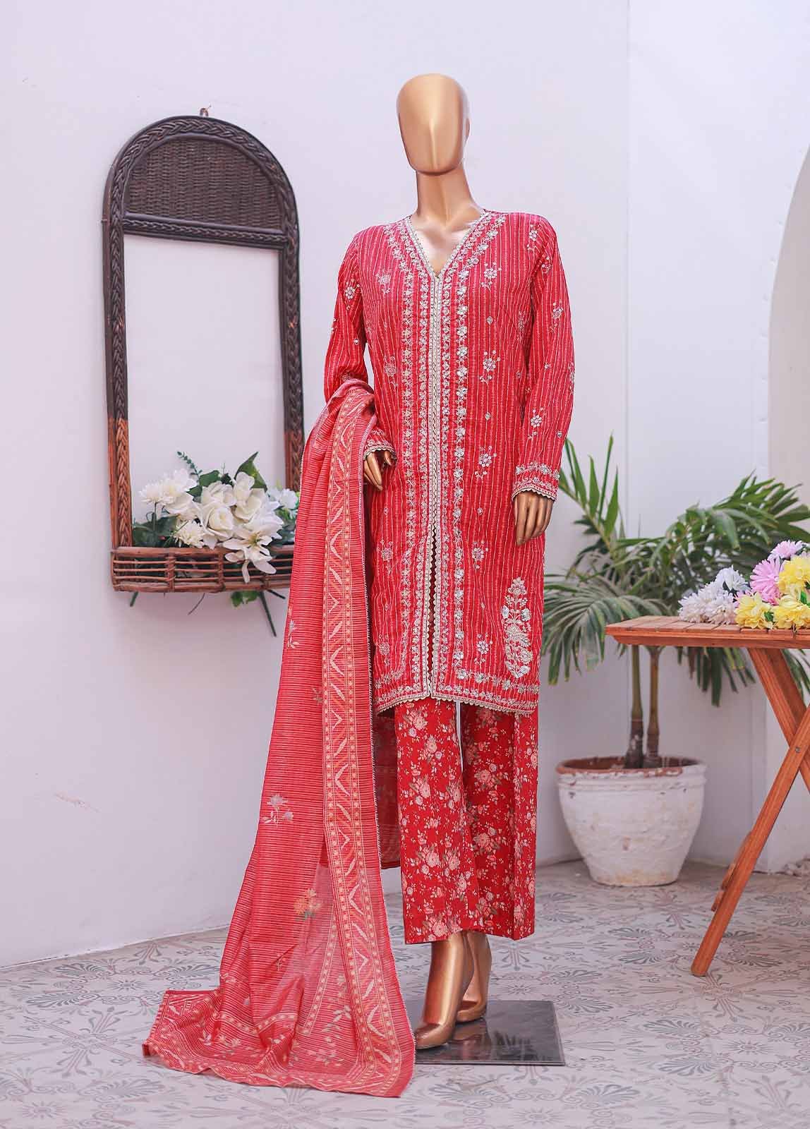 SM-EMB-03A- 3 Piece Printed Embroidered Stitched Suit - Image 2