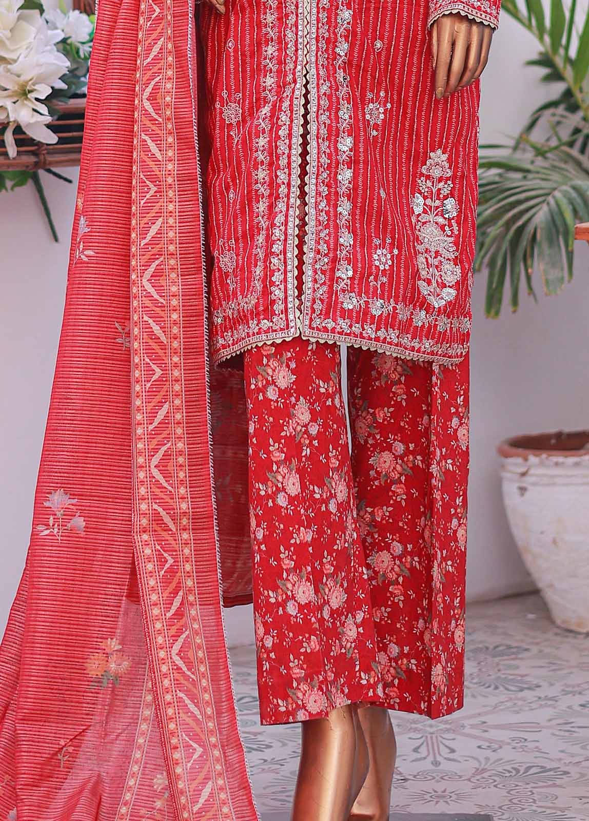SM-EMB-03A- 3 Piece Printed Embroidered Stitched Suit - Image 3