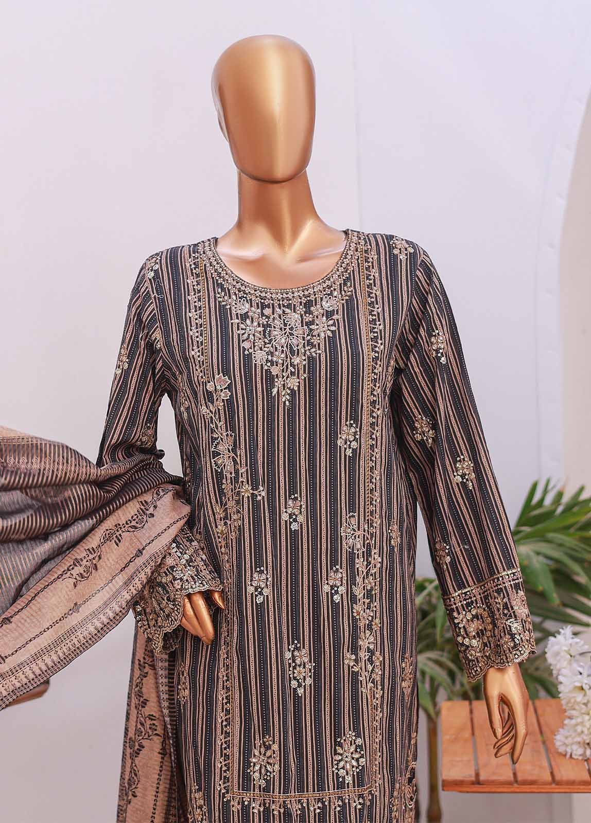 SM-EMB-06- 3 Piece Printed Embroidered Stitched Suit
