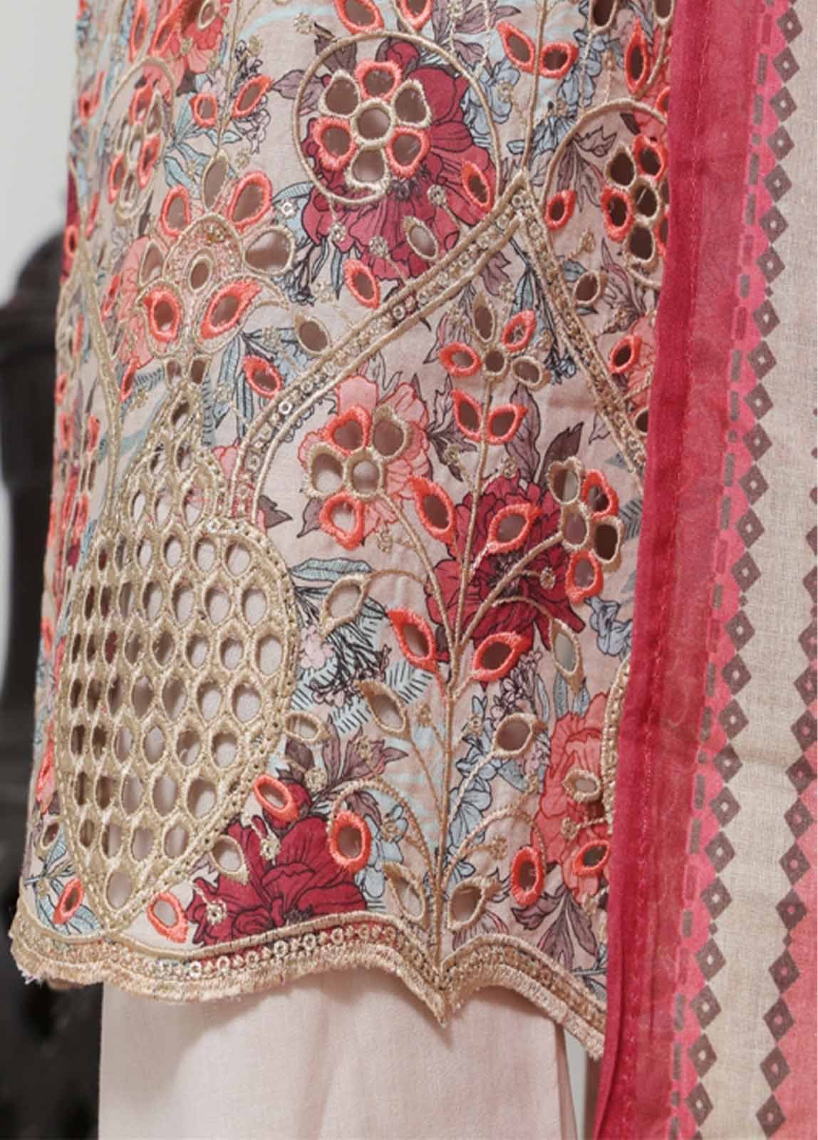 SME-0744 -3 Piece Embroidered Stitched Suit - Image 3