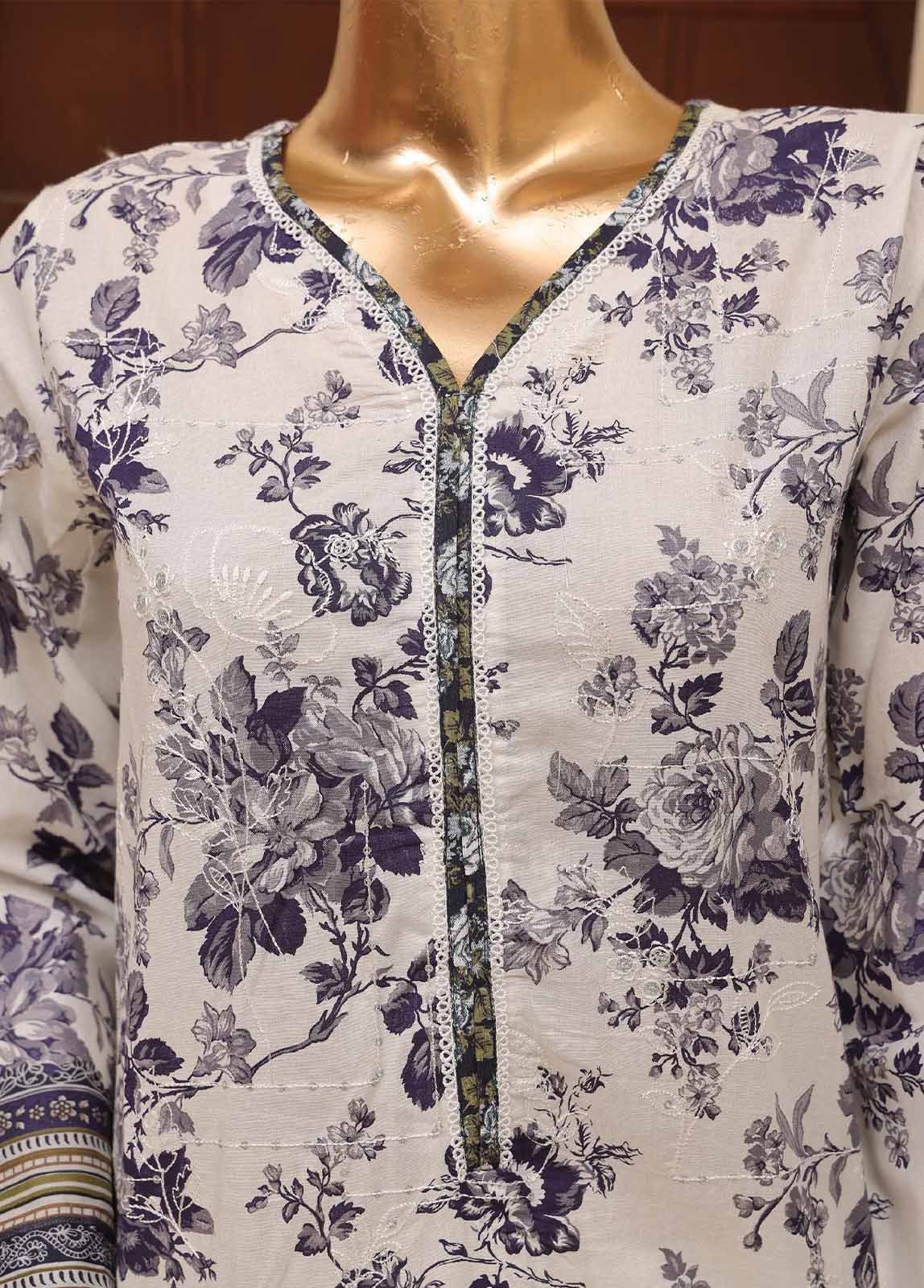 SME-489 -3 Piece Embroidered Stitched Suit - Image 3