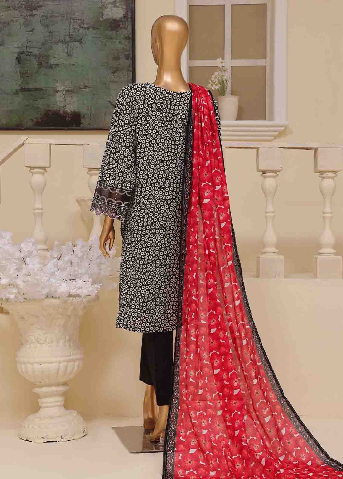 SME-598 -3 Piece Embroidered Stitched Suit - Image 3