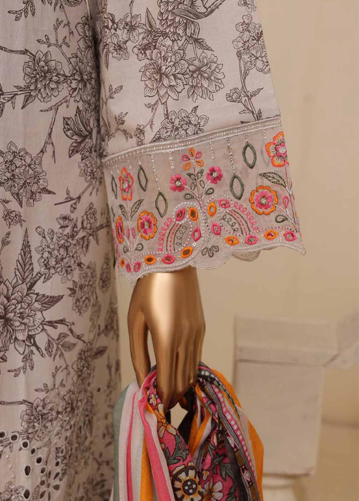SME-617 -3 Piece Embroidered Stitched Suit - Image 3