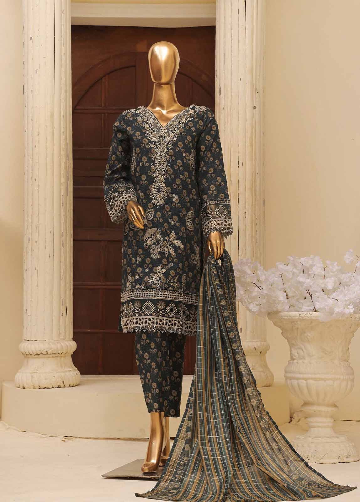 SME-642 -3 Piece Embroidered Stitched Suit