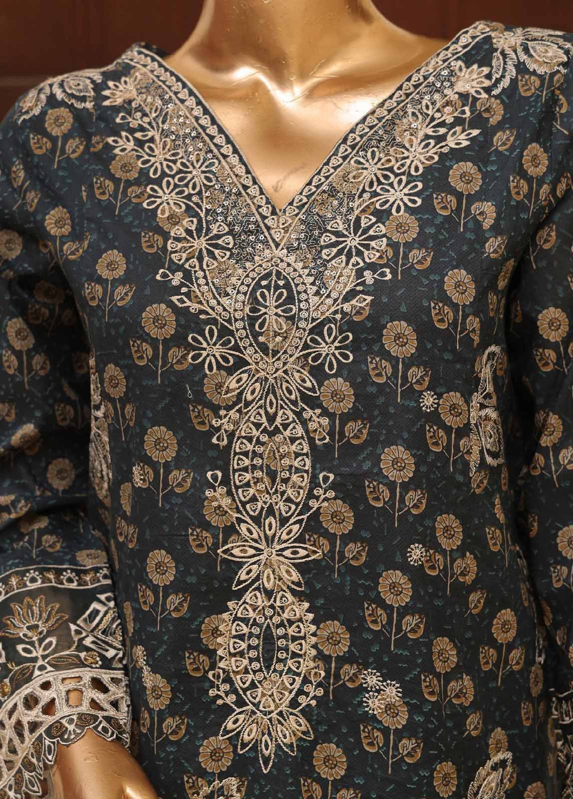 SME-642 -3 Piece Embroidered Stitched Suit - Image 3