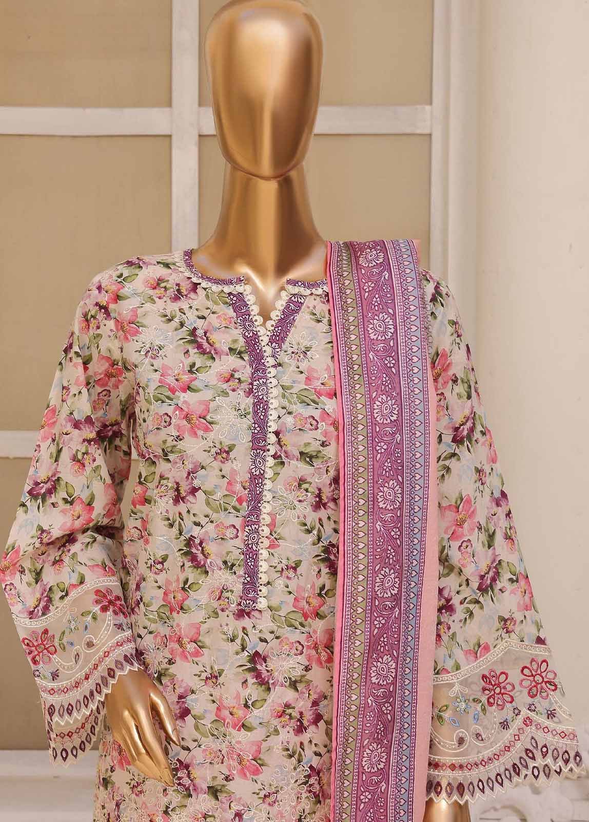 SME-779 -3 Piece Embroidered Stitched Suit