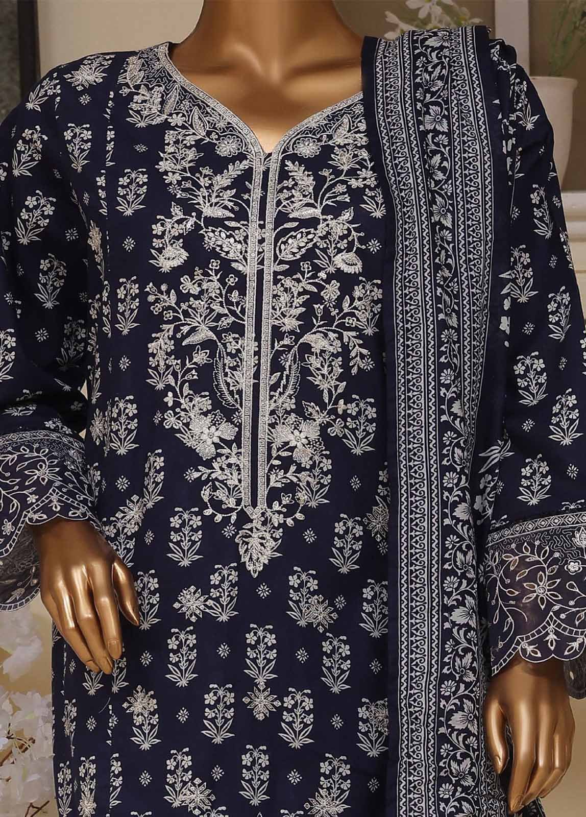 SME-802 -3 Piece Embroidered Stitched Suit - Image 3