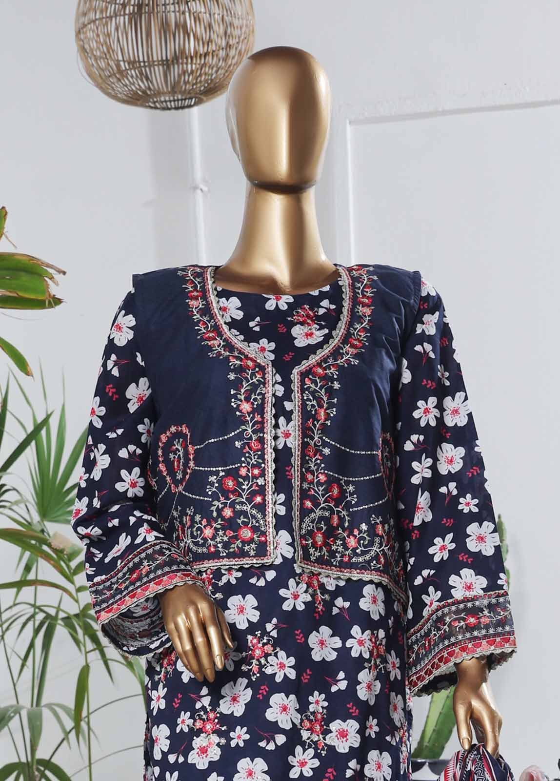 SME-KT-0804 -3 Piece Embroidered Coat Styled Stitched Suit
