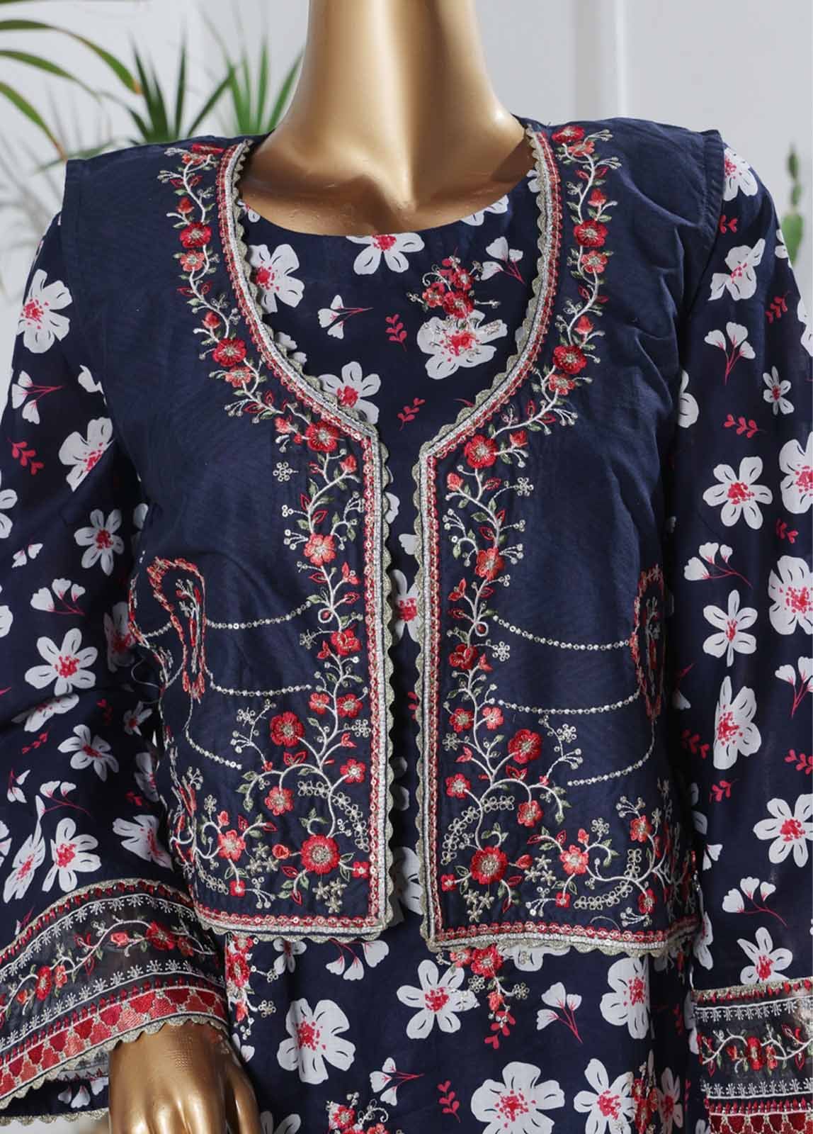 SME-KT-0804 -3 Piece Embroidered Coat Styled Stitched Suit - Image 2