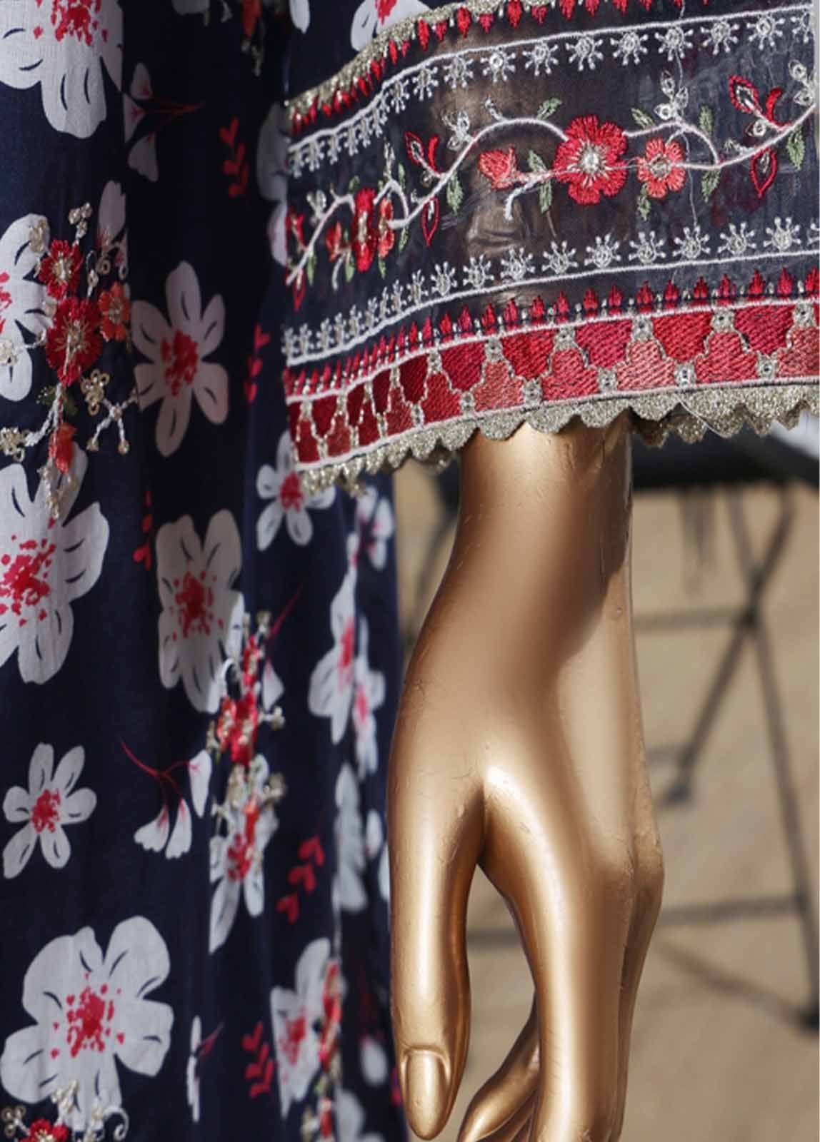 SME-KT-0804 -3 Piece Embroidered Coat Styled Stitched Suit - Image 3