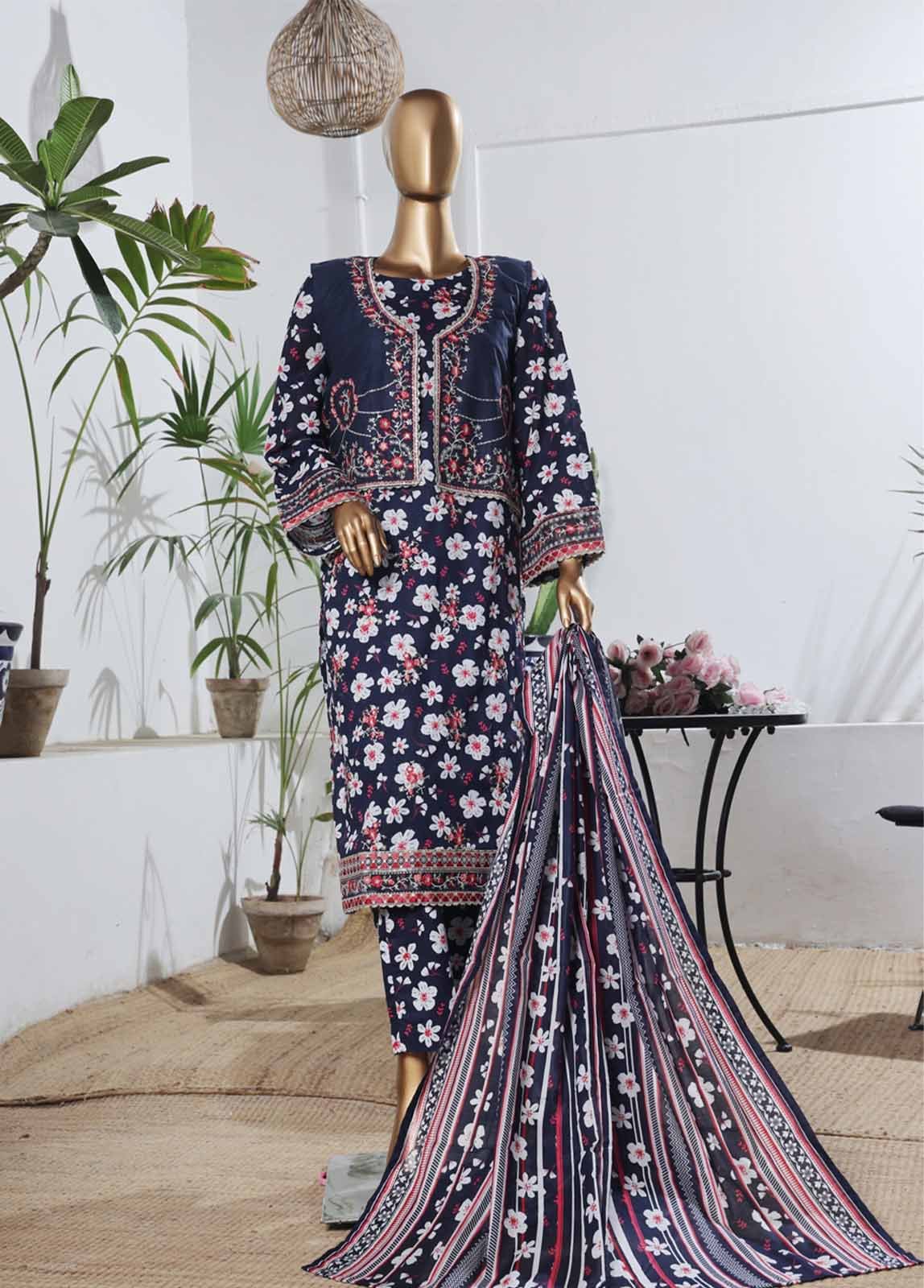 SME-KT-0804 -3 Piece Embroidered Coat Styled Stitched Suit - Image 5