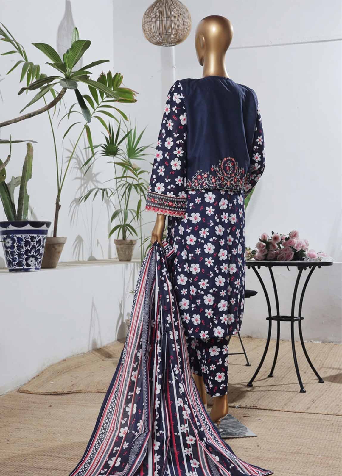 SME-KT-0804 -3 Piece Embroidered Coat Styled Stitched Suit - Image 6
