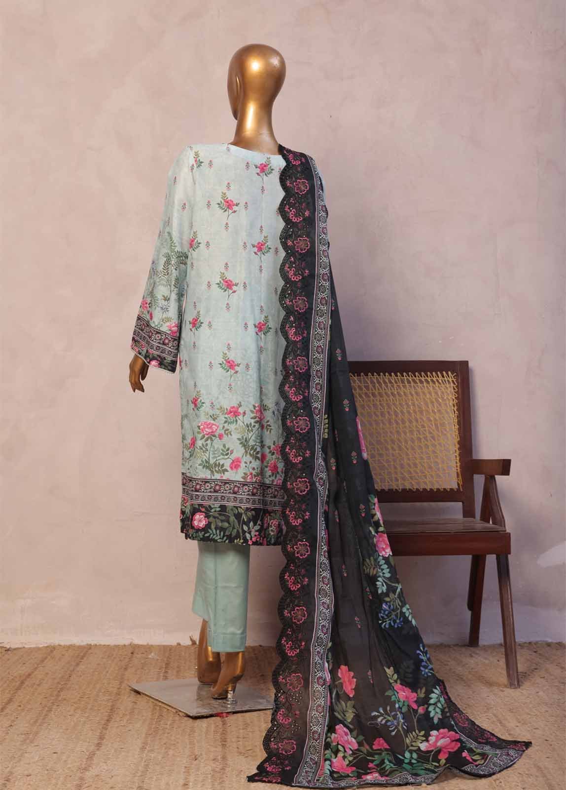 SMED-002 -3 Piece Embroidered Stitched Suit - Image 3