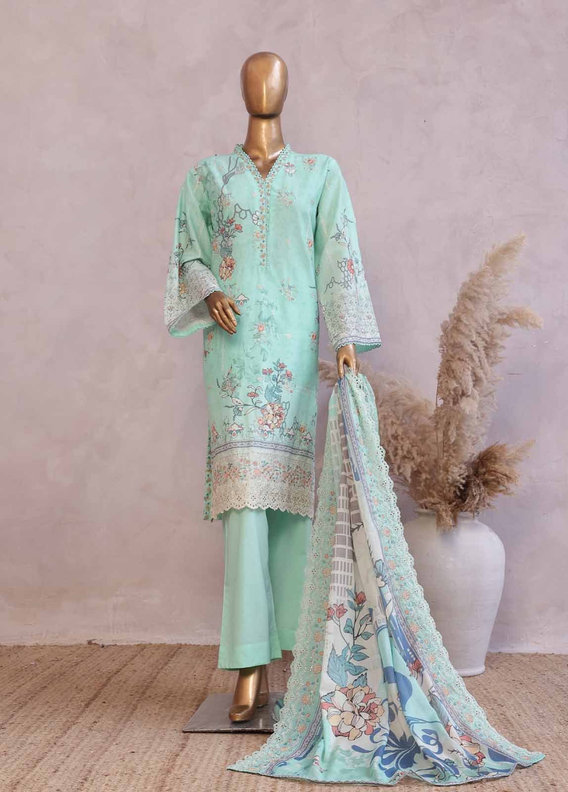 SMED-003 -3 Piece Embroidered Stitched Suit - Image 3