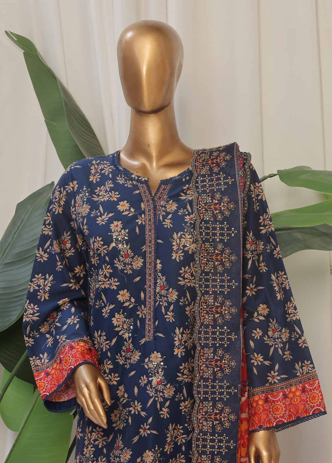 SMED-011- 3 Piece Printed Embroidered Stitched Suit - Image 2
