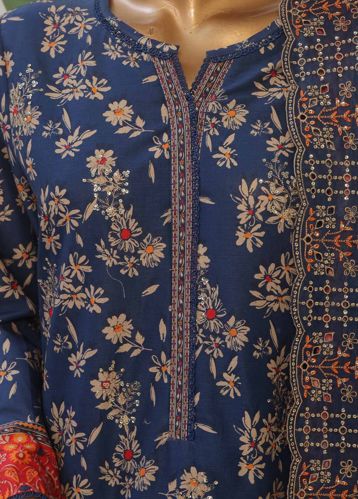 SMED-011- 3 Piece Printed Embroidered Stitched Suit - Image 3