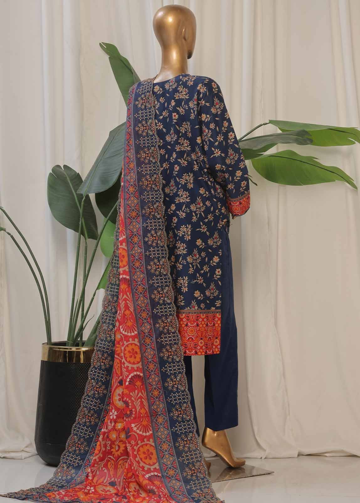 SMED-011- 3 Piece Printed Embroidered Stitched Suit - Image 5