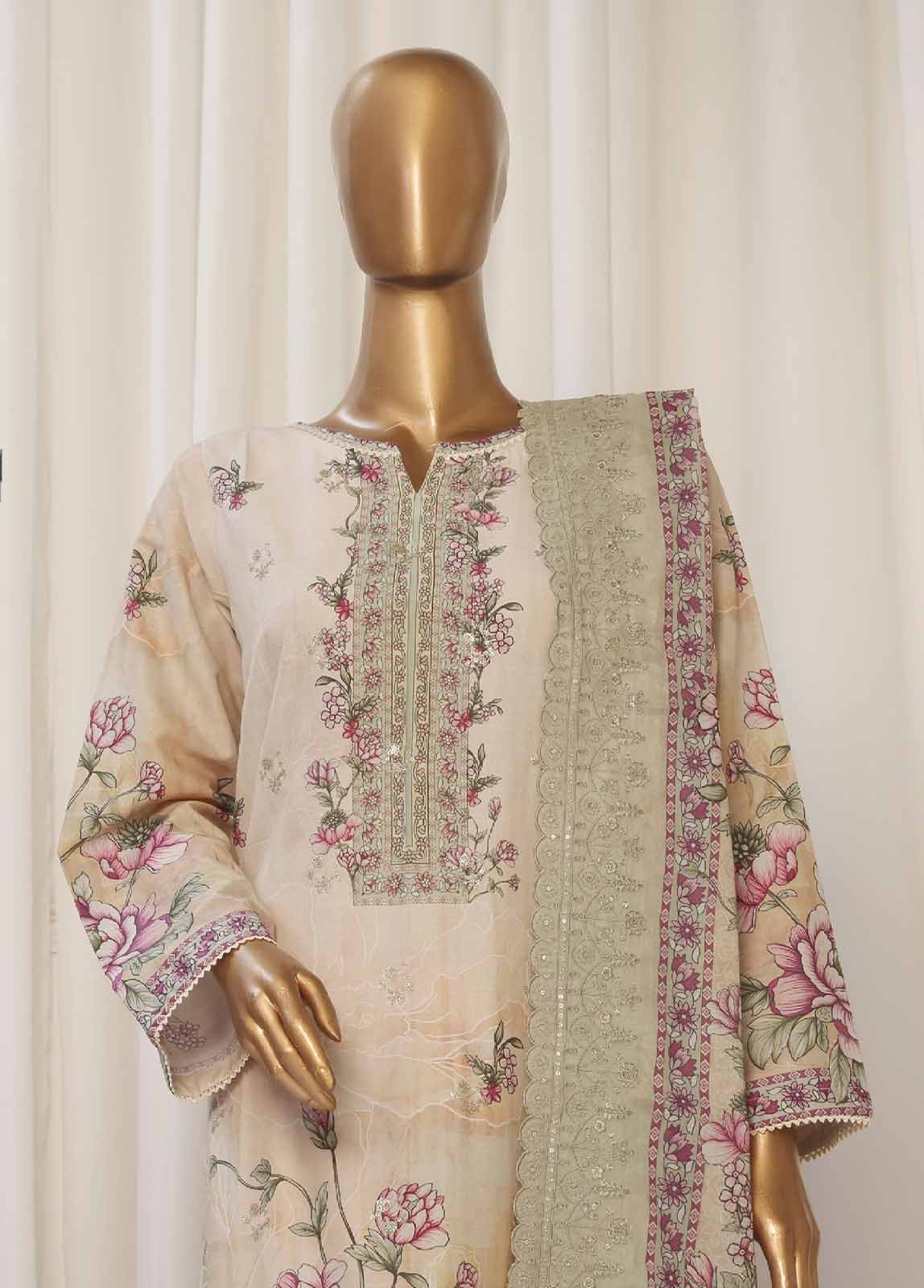SMED-024- 3 Piece Printed Embroidered Stitched Suit - Image 2