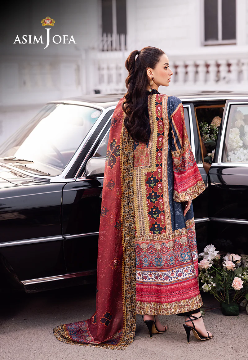 AJRSB-05 DIGITALLY PRINTED EMBROIDERED BLENDED SILK STITCHED 3 PCS - Image 2