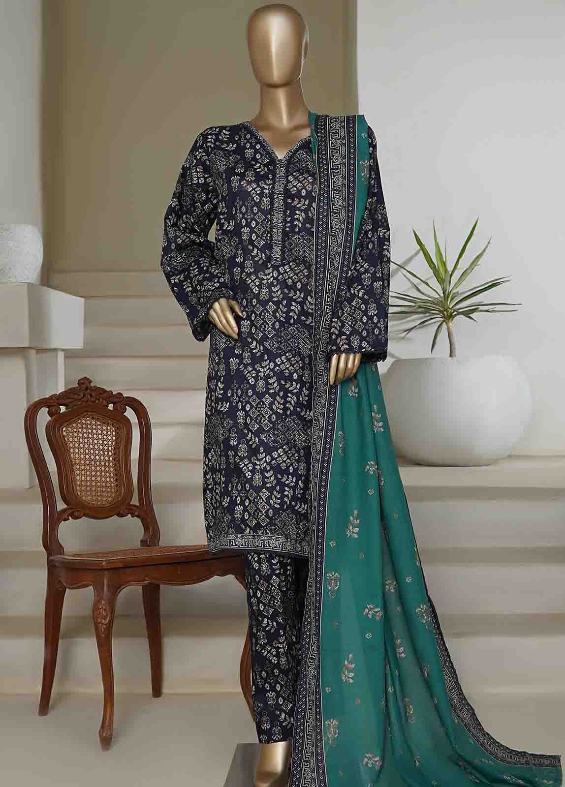 NSM-0213 A-PR R10-11- 3 Piece Printed Cotton Stitched Suit - Image 2