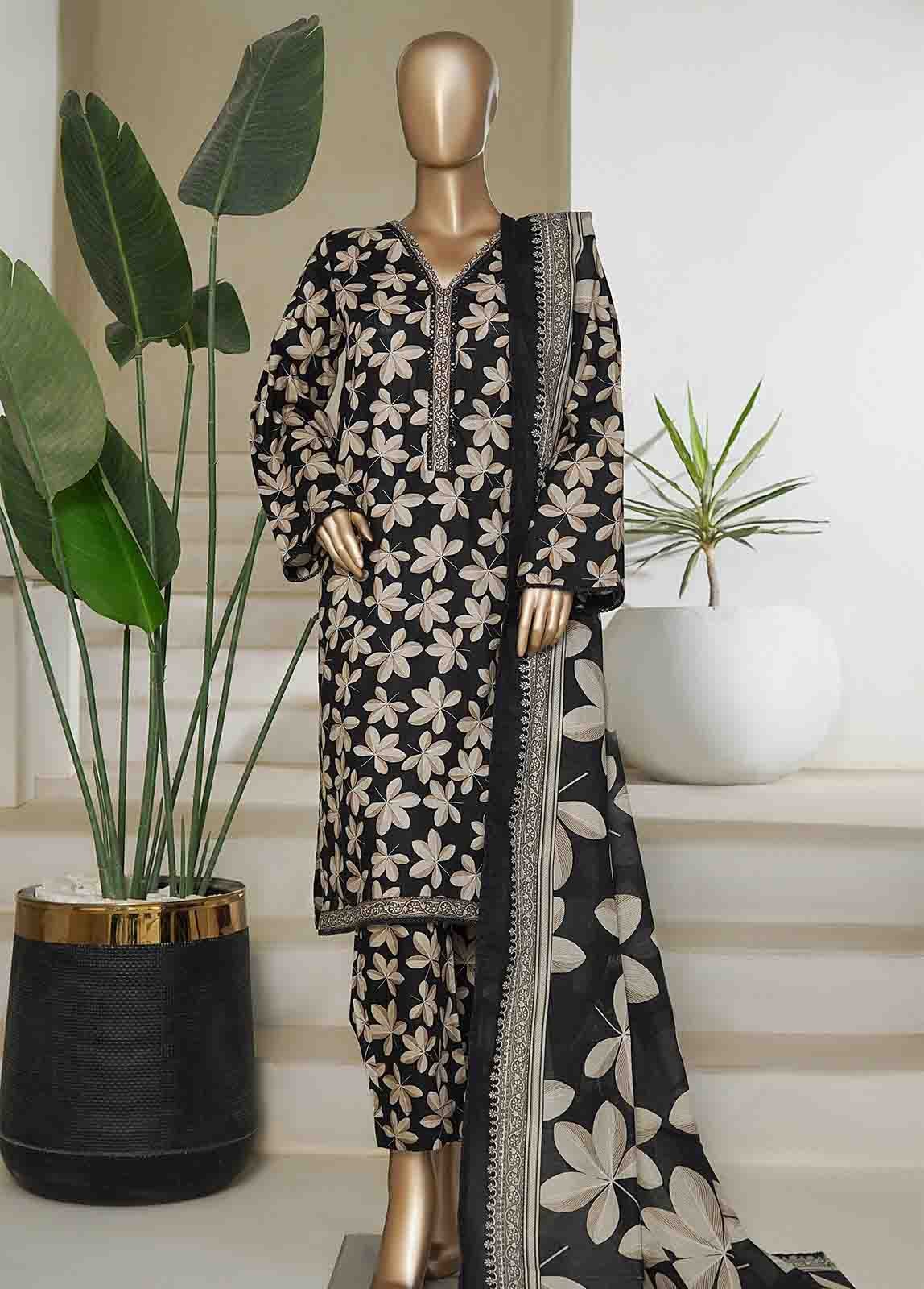 NSM-0216-PR R10-11- 3 Piece Printed Cotton Stitched Suit - Image 2
